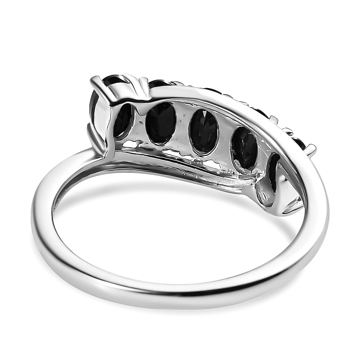 Black Sapphire 5 Stone Ring in Platinum Overlay Sterling Silver 1.690 Ct.