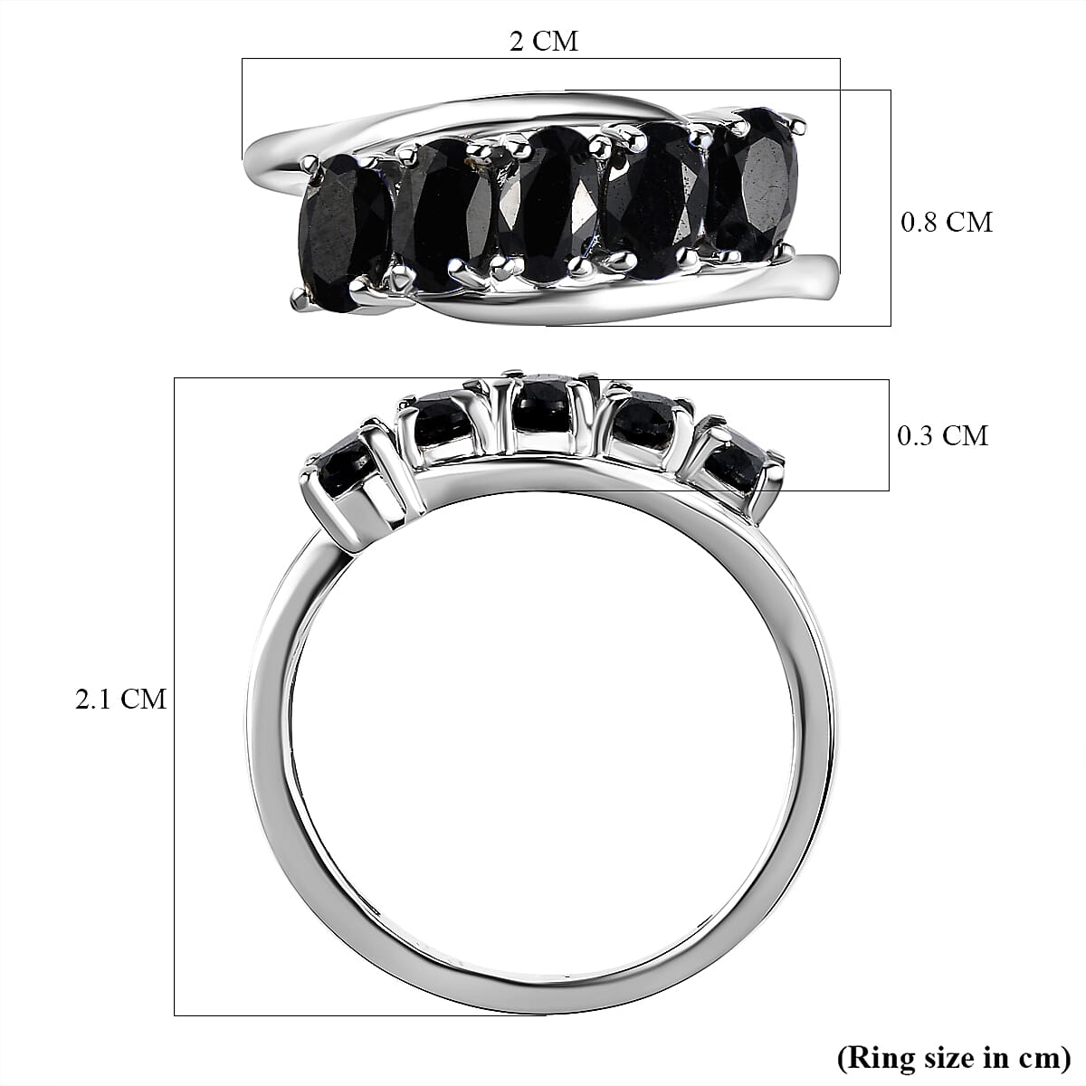 Black Sapphire 5 Stone Ring in Platinum Overlay Sterling Silver 1.690 Ct.