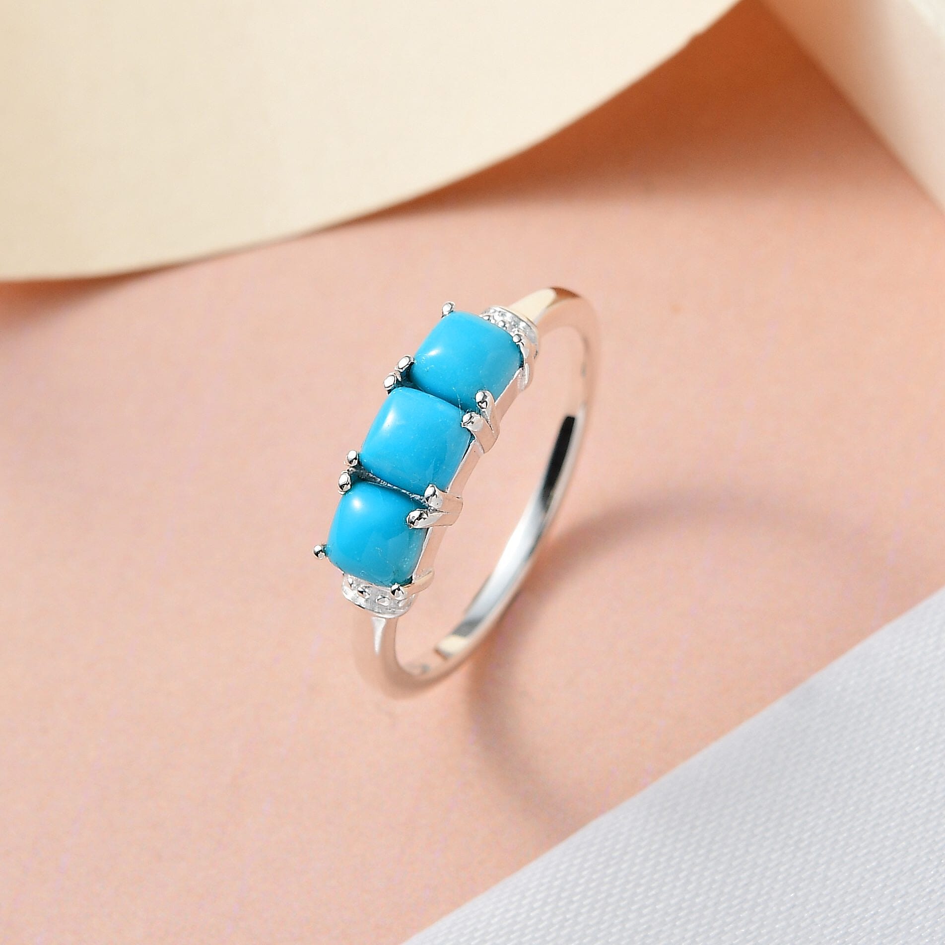 Arizona Sleeping Beauty Turquoise Triology Ring in Sterling Silver 1.008 Ct