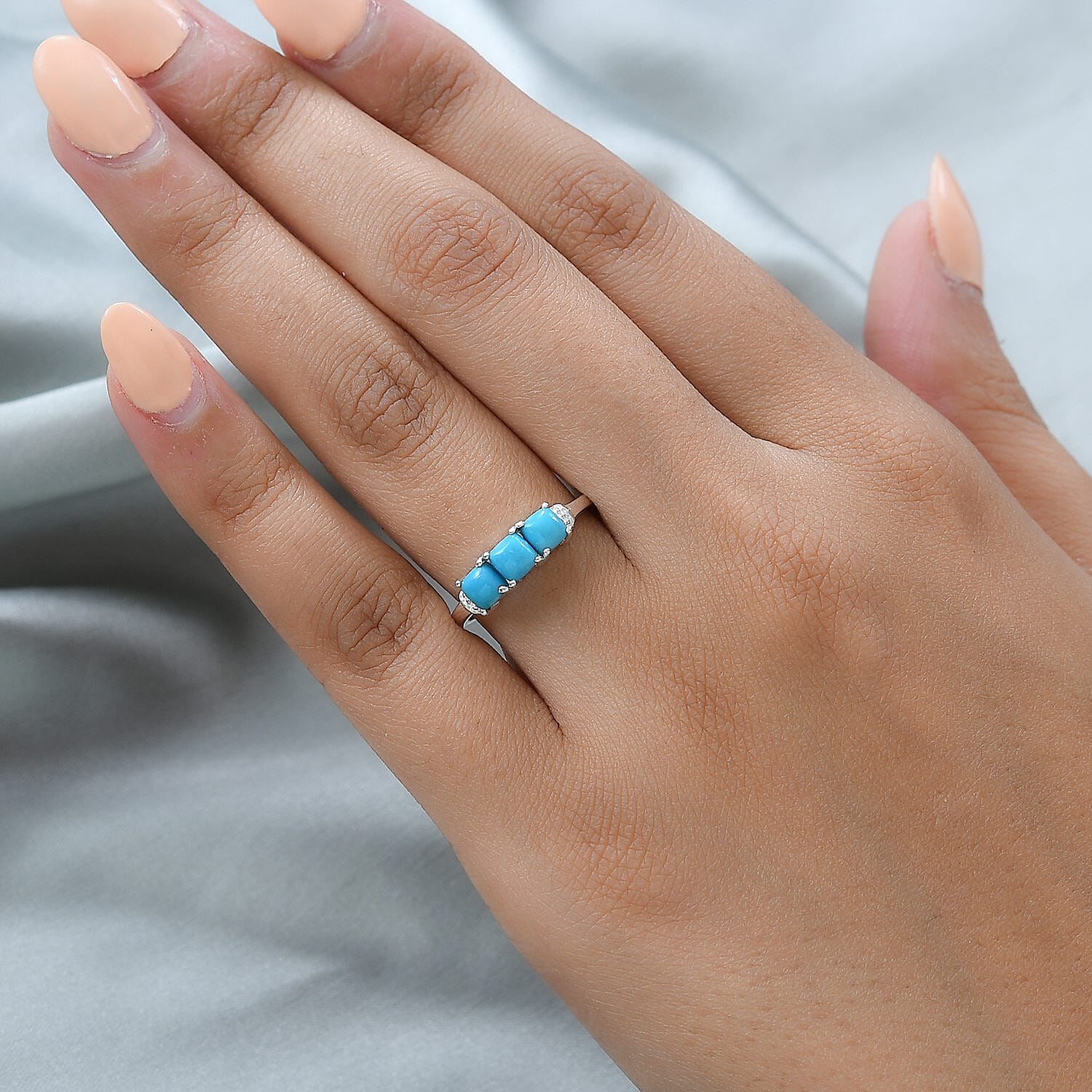 Arizona Sleeping Beauty Turquoise Triology Ring in Sterling Silver 1.008 Ct