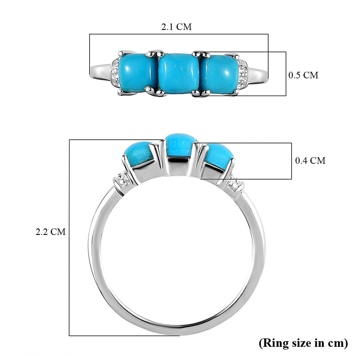 Arizona Sleeping Beauty Turquoise Triology Ring in Sterling Silver 1.008 Ct