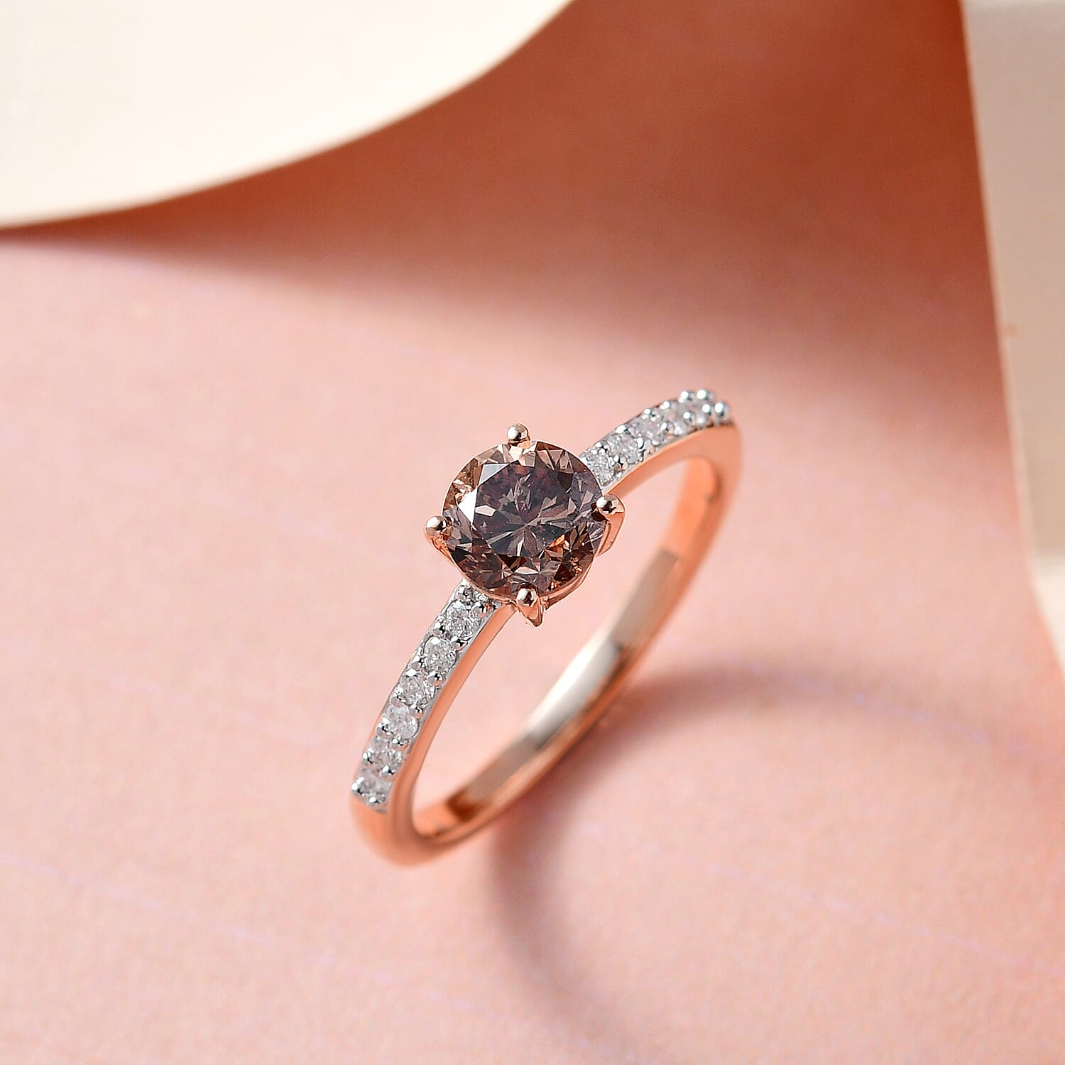 14K Rose Gold SGL Certified Champagne Diamond (I1-I2) and White Diamond (I1-I2 -G-H) Ring 1.00 Ct.