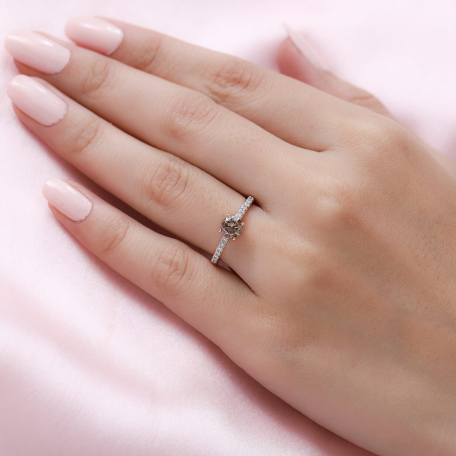 14K Rose Gold SGL Certified Champagne Diamond (I1-I2) and White Diamond (I1-I2 -G-H) Ring 1.00 Ct.