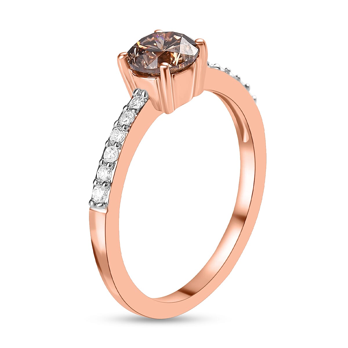 14K Rose Gold SGL Certified Champagne Diamond (I1-I2) and White Diamond (I1-I2 -G-H) Ring 1.00 Ct.