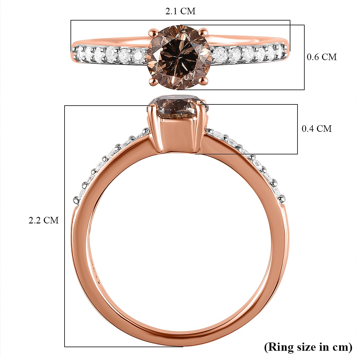 14K Rose Gold SGL Certified Champagne Diamond (I1-I2) and White Diamond (I1-I2 -G-H) Ring 1.00 Ct.