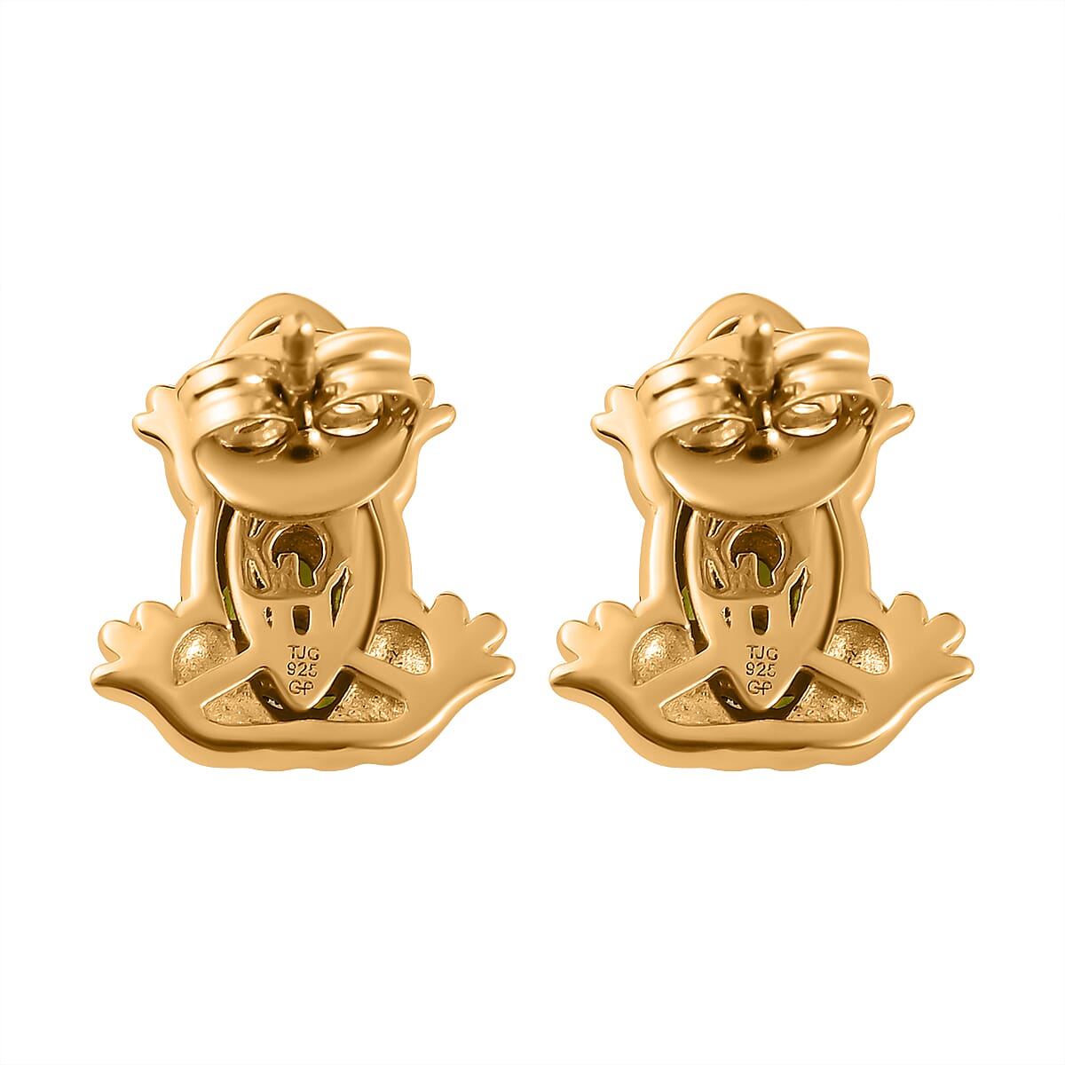 GP  Italian Garden Collection - Natural Chrome Diopside and Bio Ploi Black Spinel Frog Earrings (with Push Back) in 18K Vermeil Yellow Gold Plated Sterling Silver 1.00 Ct.