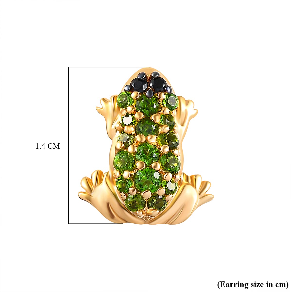 GP  Italian Garden Collection - Natural Chrome Diopside and Bio Ploi Black Spinel Frog Earrings (with Push Back) in 18K Vermeil Yellow Gold Plated Sterling Silver 1.00 Ct.