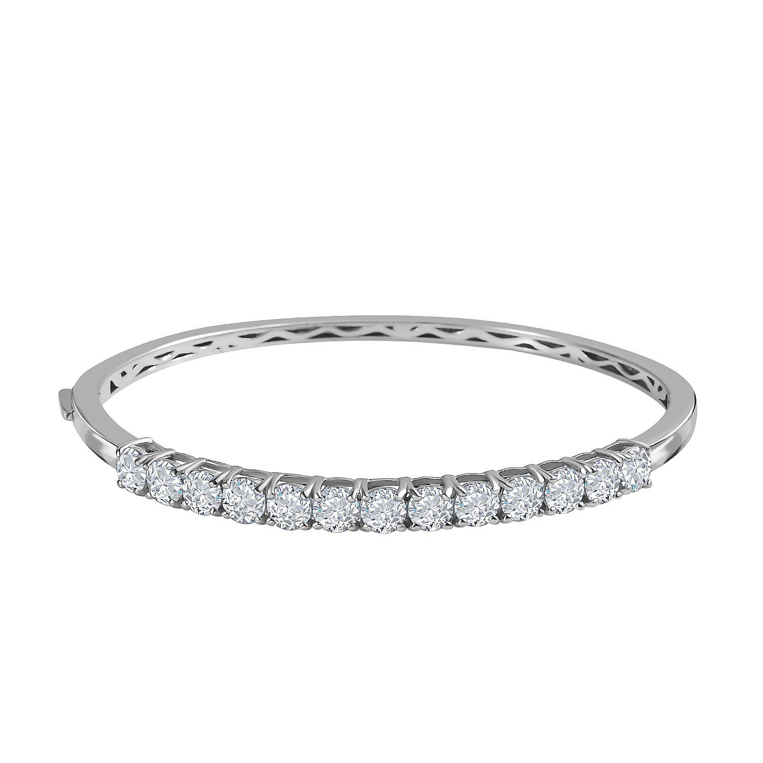 Moissanite Bangle in Platinum Overlay Sterling Silver 5.85 Ct, Silver Wt. 14.68 Gms