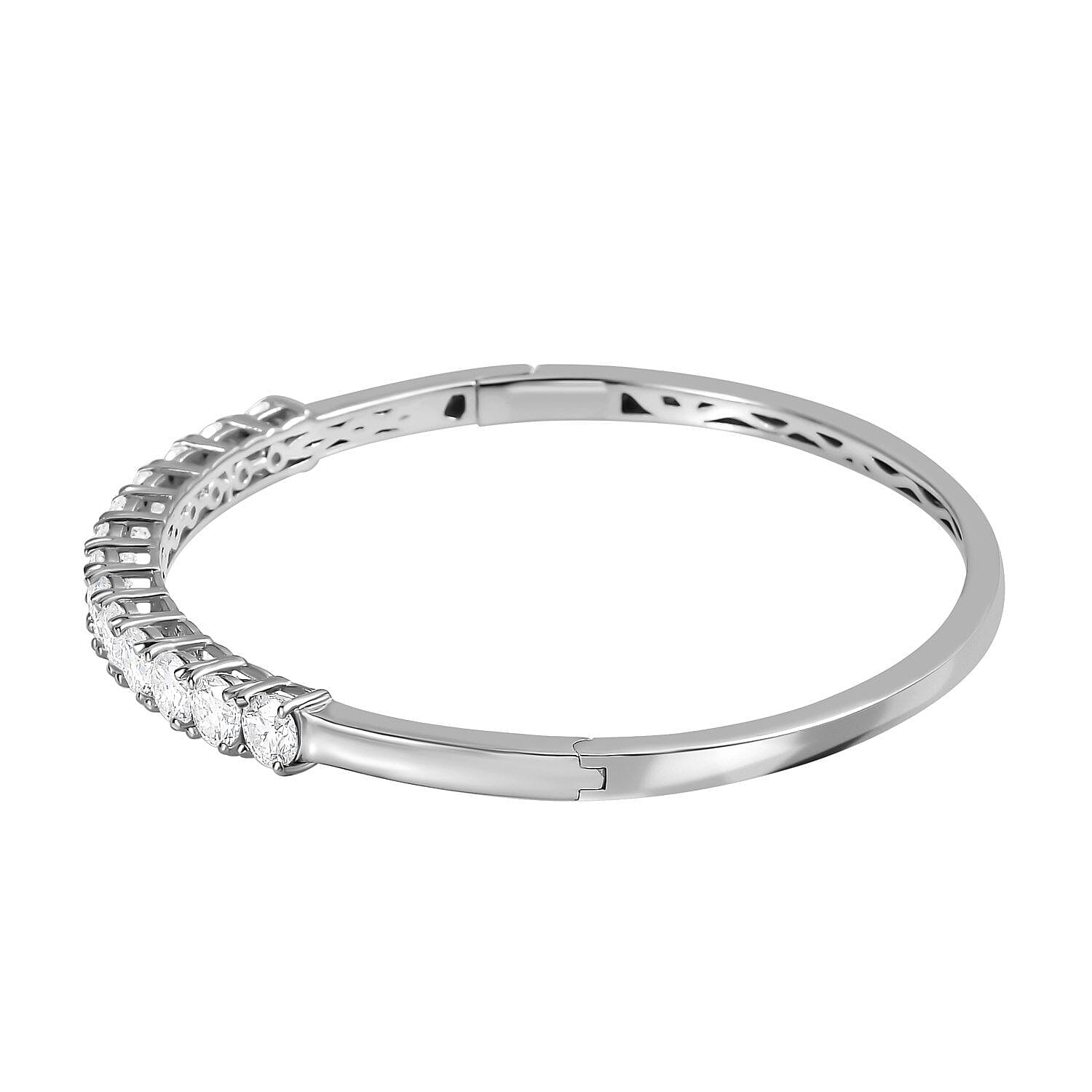 Moissanite Bangle in Platinum Overlay Sterling Silver 5.85 Ct, Silver Wt. 14.68 Gms