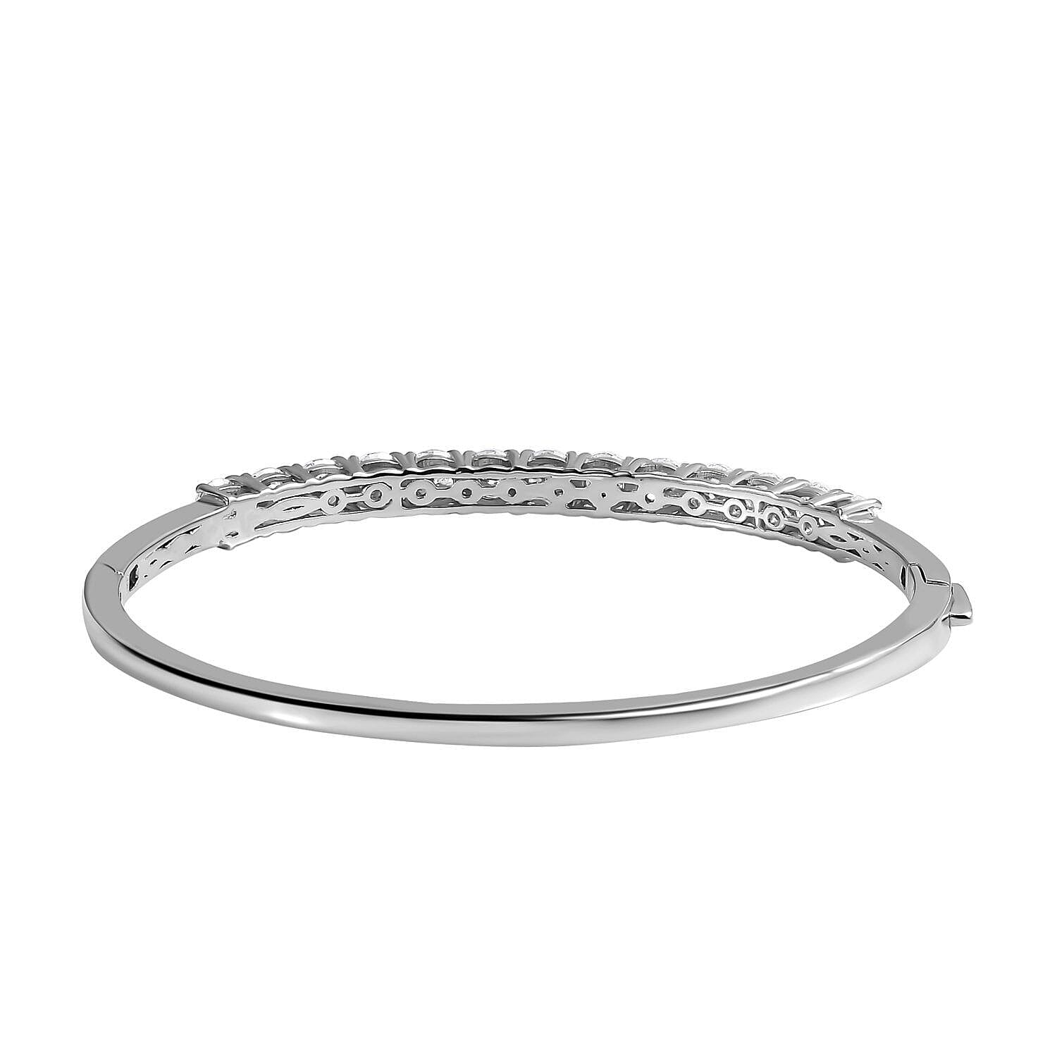 Moissanite Bangle in Platinum Overlay Sterling Silver 5.85 Ct, Silver Wt. 14.68 Gms
