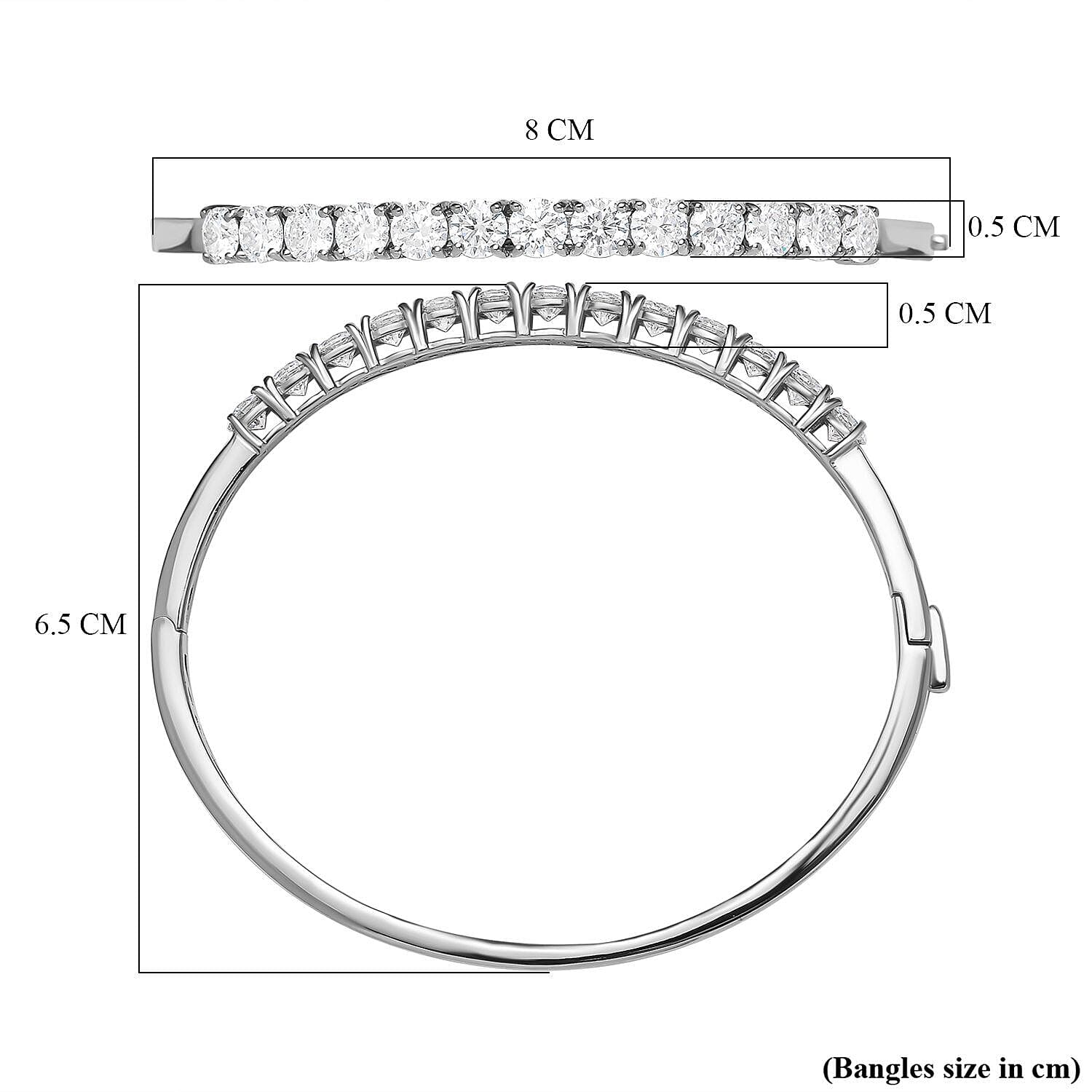 Moissanite Bangle in Platinum Overlay Sterling Silver 5.85 Ct, Silver Wt. 14.68 Gms