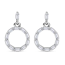 White Diamond Fancy Earring ( With Push Back) in Platinum Overlay Sterling Silver 0.50 ct