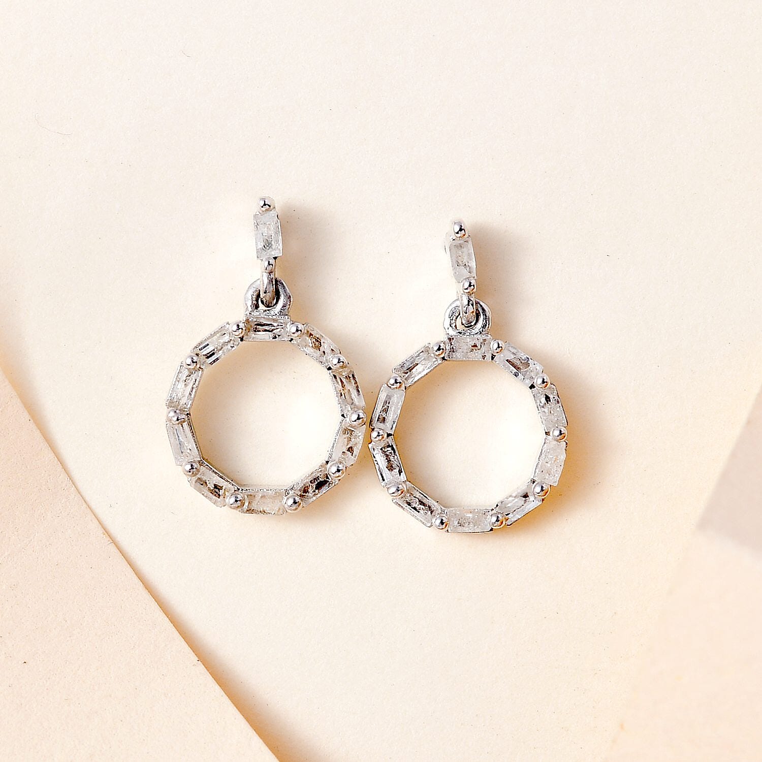 White Diamond Fancy Earring ( With Push Back) in Platinum Overlay Sterling Silver 0.50 ct