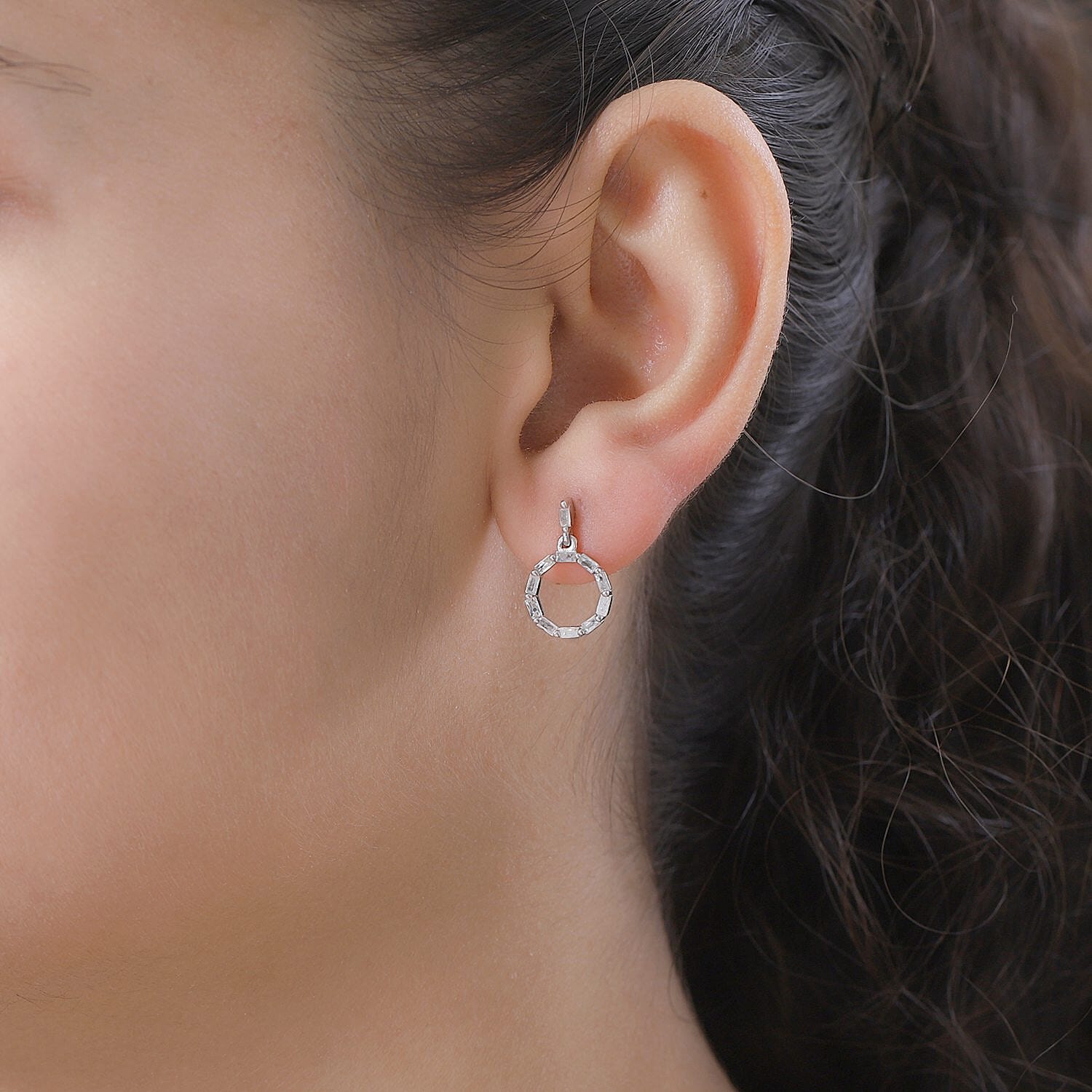 White Diamond Fancy Earring ( With Push Back) in Platinum Overlay Sterling Silver 0.50 ct