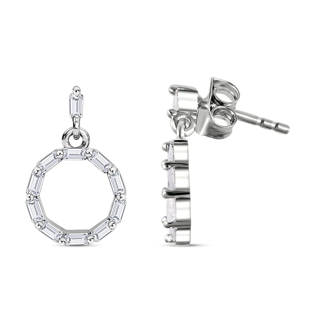White Diamond Fancy Earring ( With Push Back) in Platinum Overlay Sterling Silver 0.50 ct