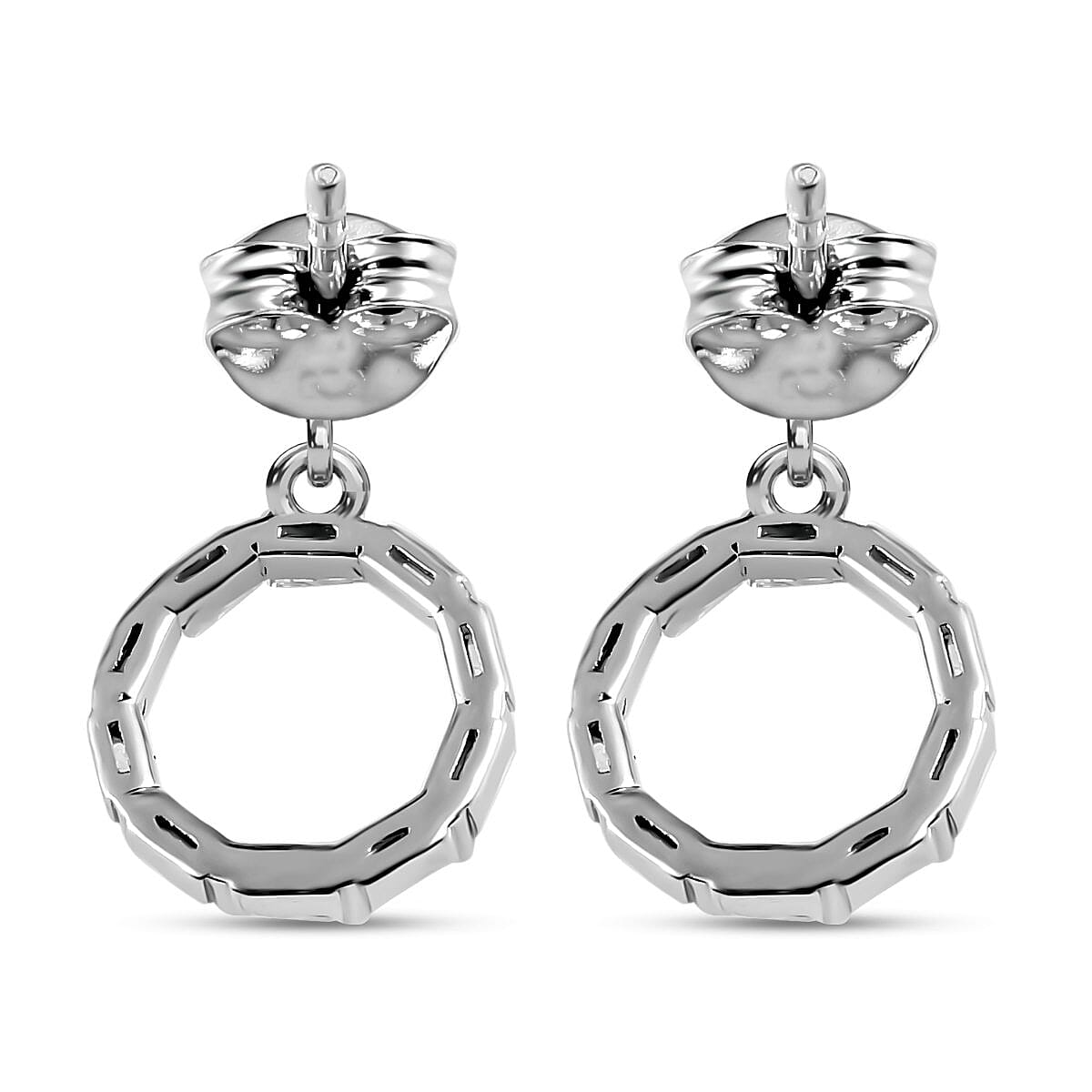White Diamond Fancy Earring ( With Push Back) in Platinum Overlay Sterling Silver 0.50 ct