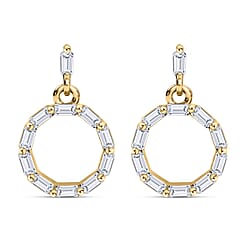 White Diamond Fancy Earring ( With Push Back) in Vermeil YG Overlay Sterling Silver 0.50 ct