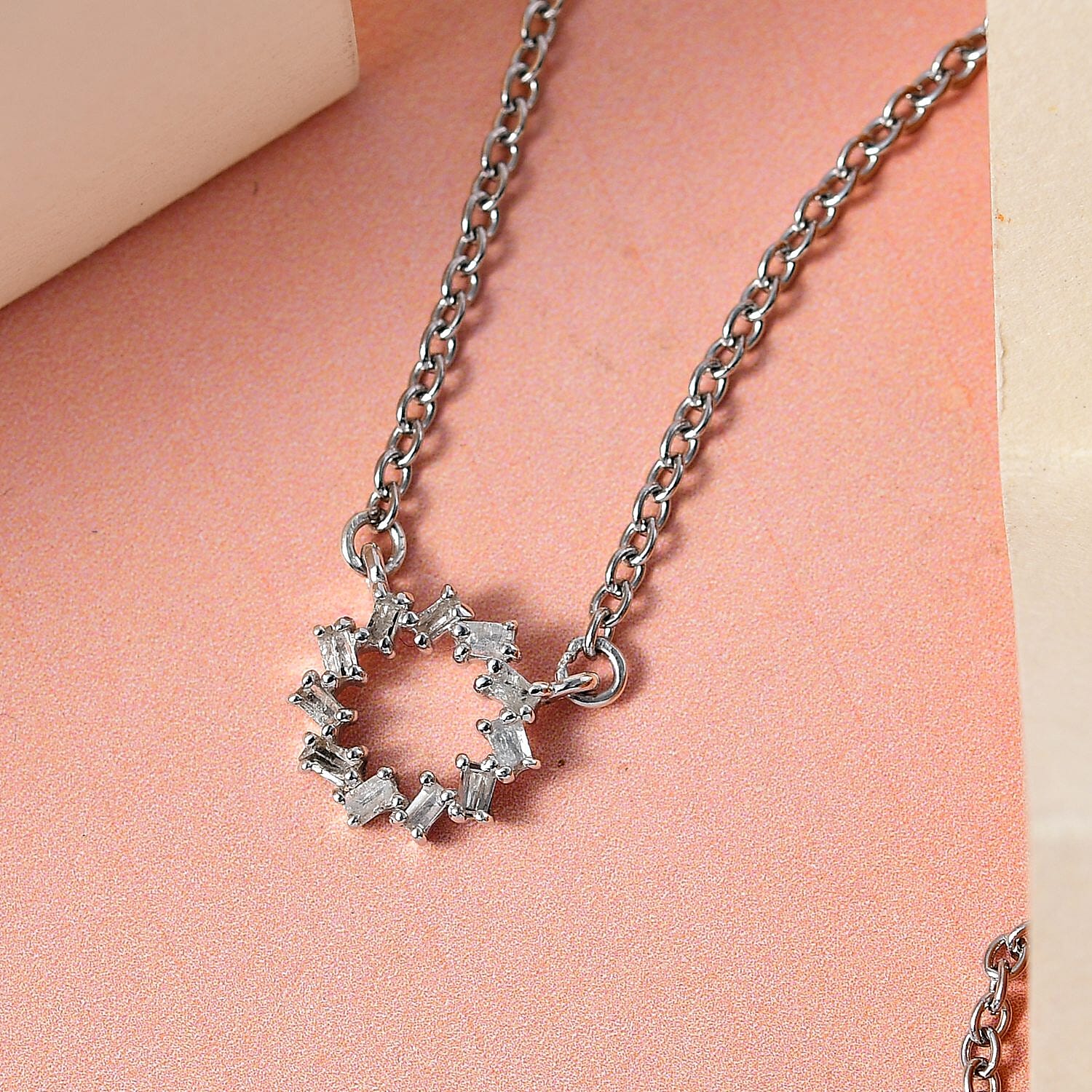 Circle of Life Diamond Necklace (Size - 20) in Platinum Overlay Sterling Silver and Stainless Steel.