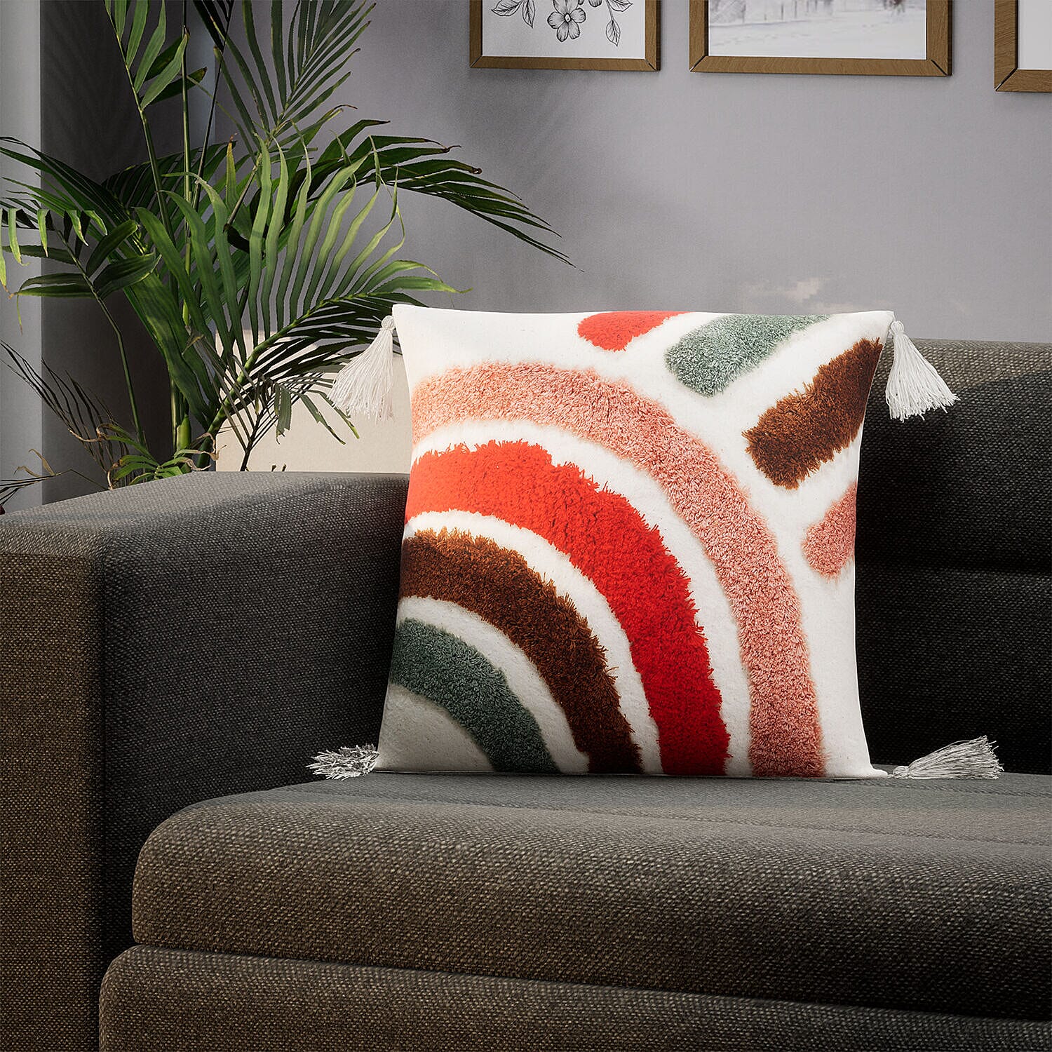 Set of 2 - Stripe Pattern Tufted Pillow Cover 80% Cotton (Square 45 Cm - Rectangle 50x30 Cm) - Stripe Pink