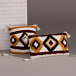 Ikat Pattern Tufted Pillow Cover (Square & Rectangle) - Brown