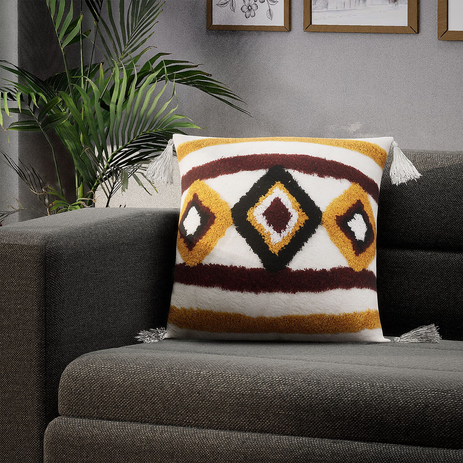 Set of 2 - Diamond Pattern Tufted Pillow Cover 80% Cotton (Square 45 Cm & Rectangle 50x30 Cm ) - Diamond