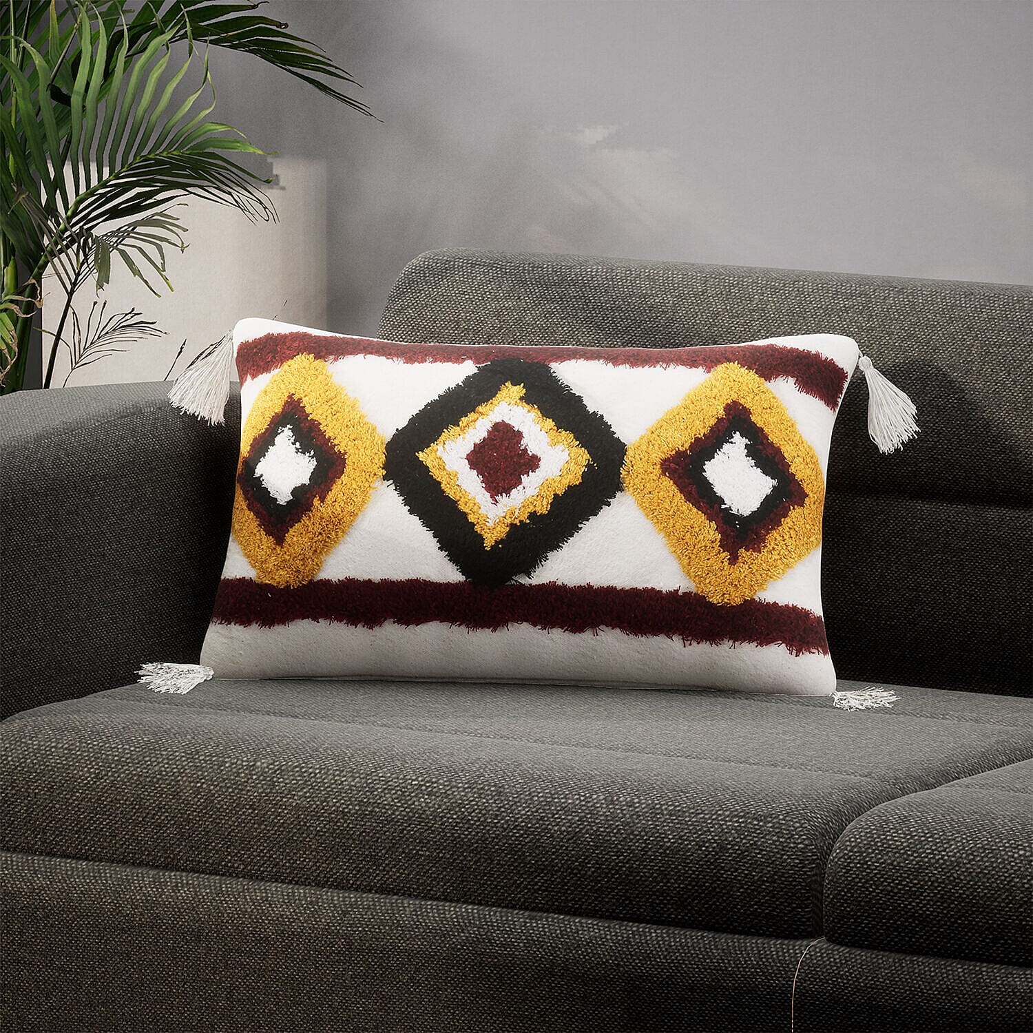 Set of 2 - Diamond Pattern Tufted Pillow Cover 80% Cotton (Square 45 Cm & Rectangle 50x30 Cm ) - Diamond