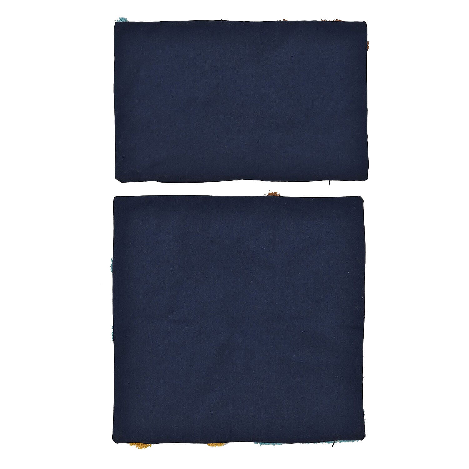 Set of 2 - Bohemian Pattern Tufted Pillow Cover 80% Cotton (Square 45 Cm & Rectangle 50x30 Cm) - Navy