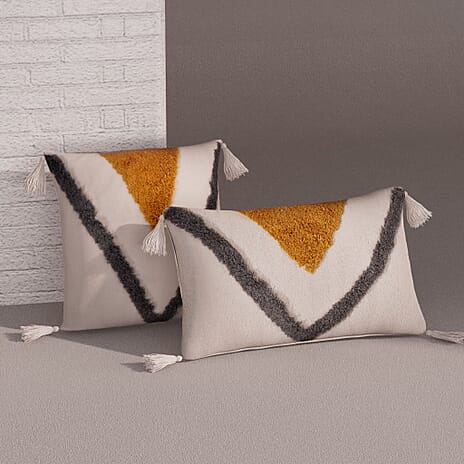 Set of 2 - Triangle Pattern Tufted Pillow Cover 80% Cotton (Square 45 Cm & Rectangle 50x30 Cm) - Triangle