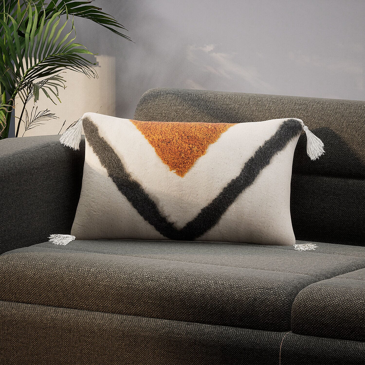 Set of 2 - Triangle Pattern Tufted Pillow Cover 80% Cotton (Square 45 Cm & Rectangle 50x30 Cm) - Triangle