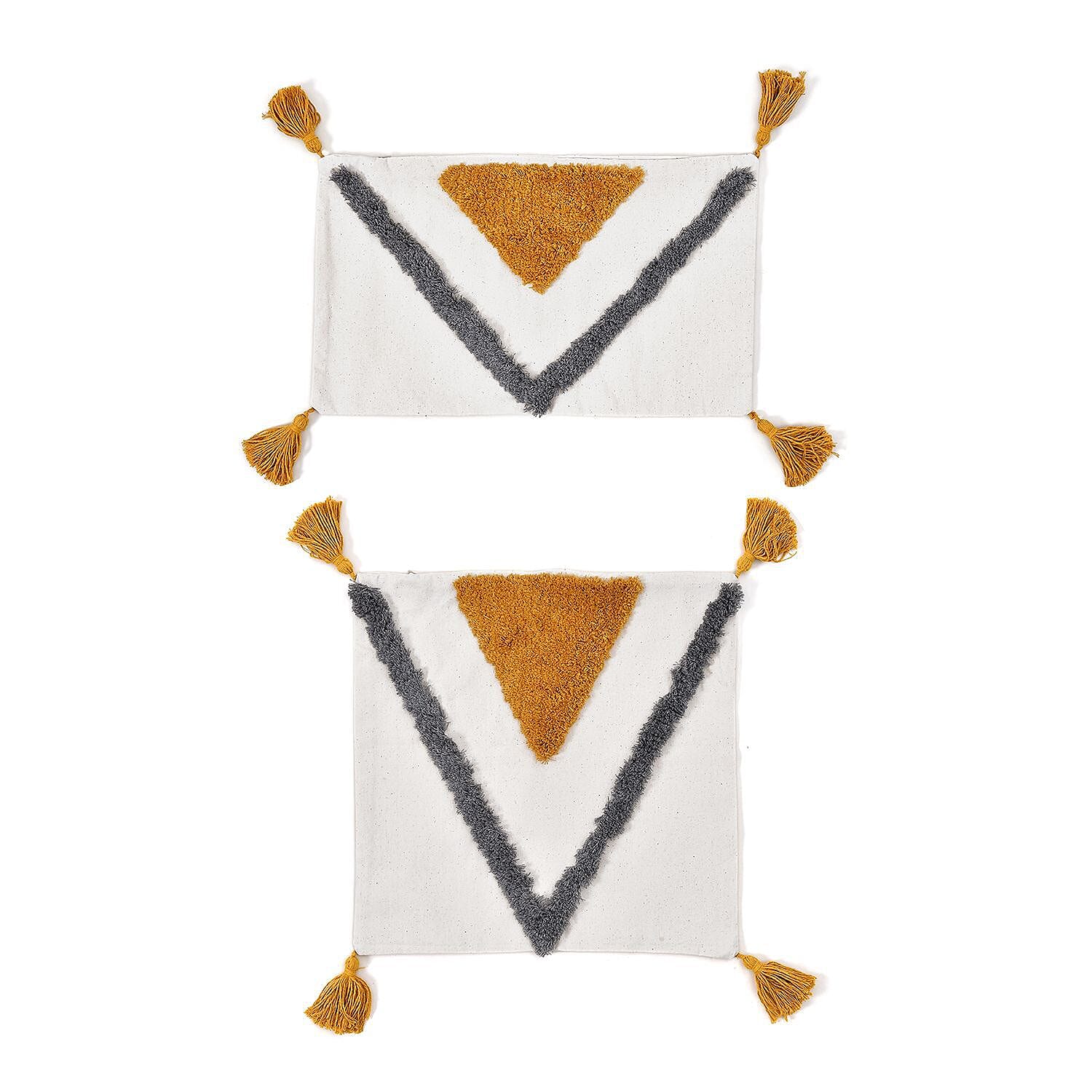 Set of 2 - Triangle Pattern Tufted Pillow Cover 80% Cotton (Square 45 Cm & Rectangle 50x30 Cm) - Triangle