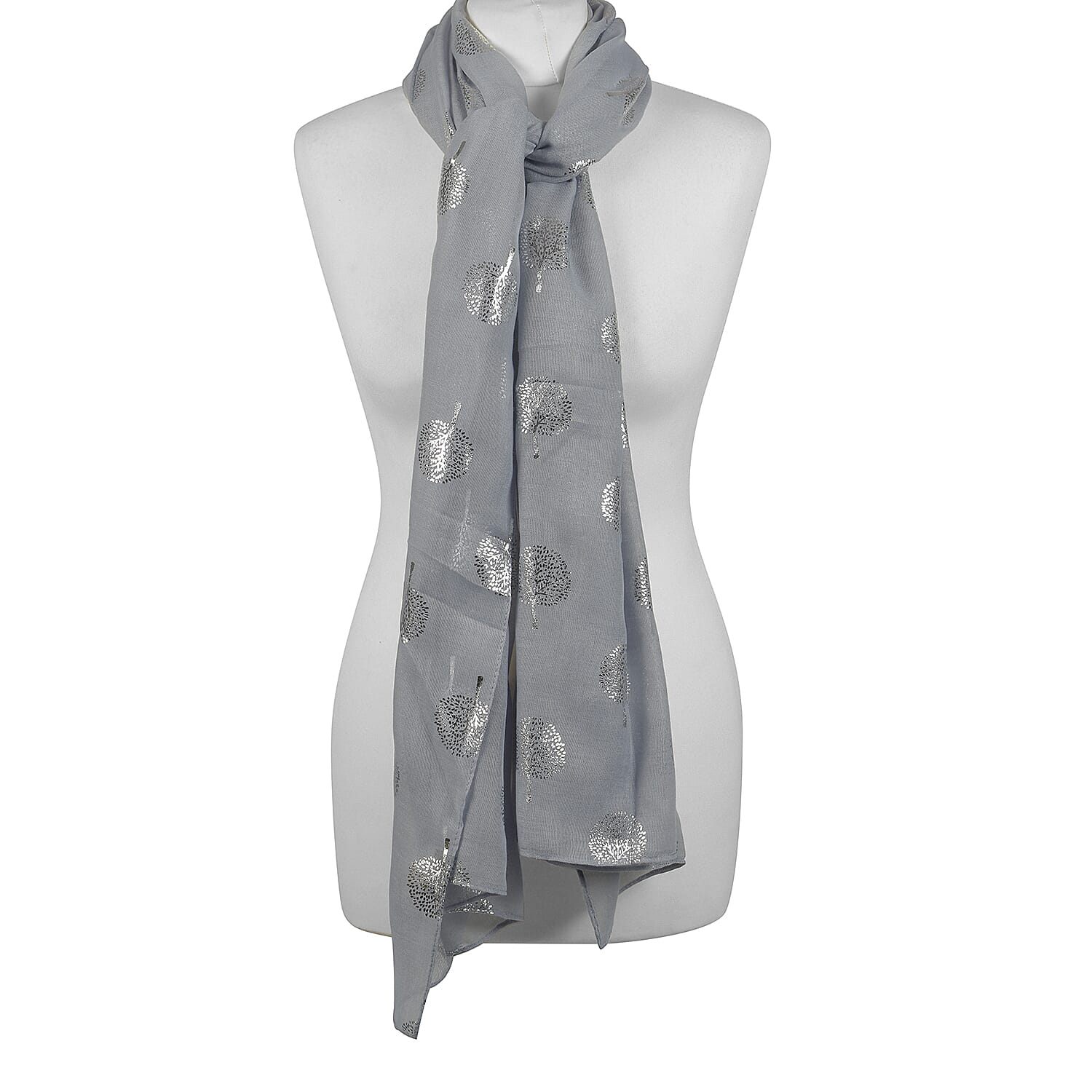 New Arrival - Tree Foil Printed Scarf (Size 180x69 Cm) - Light Grey