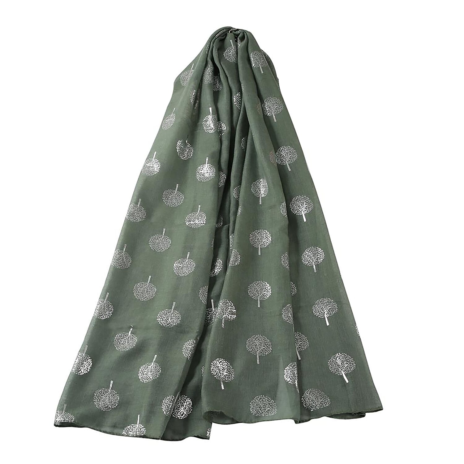 New Arrival - Tree Foil Printed Scarf (Size 180x70 Cm) - Khaki (Army Green)