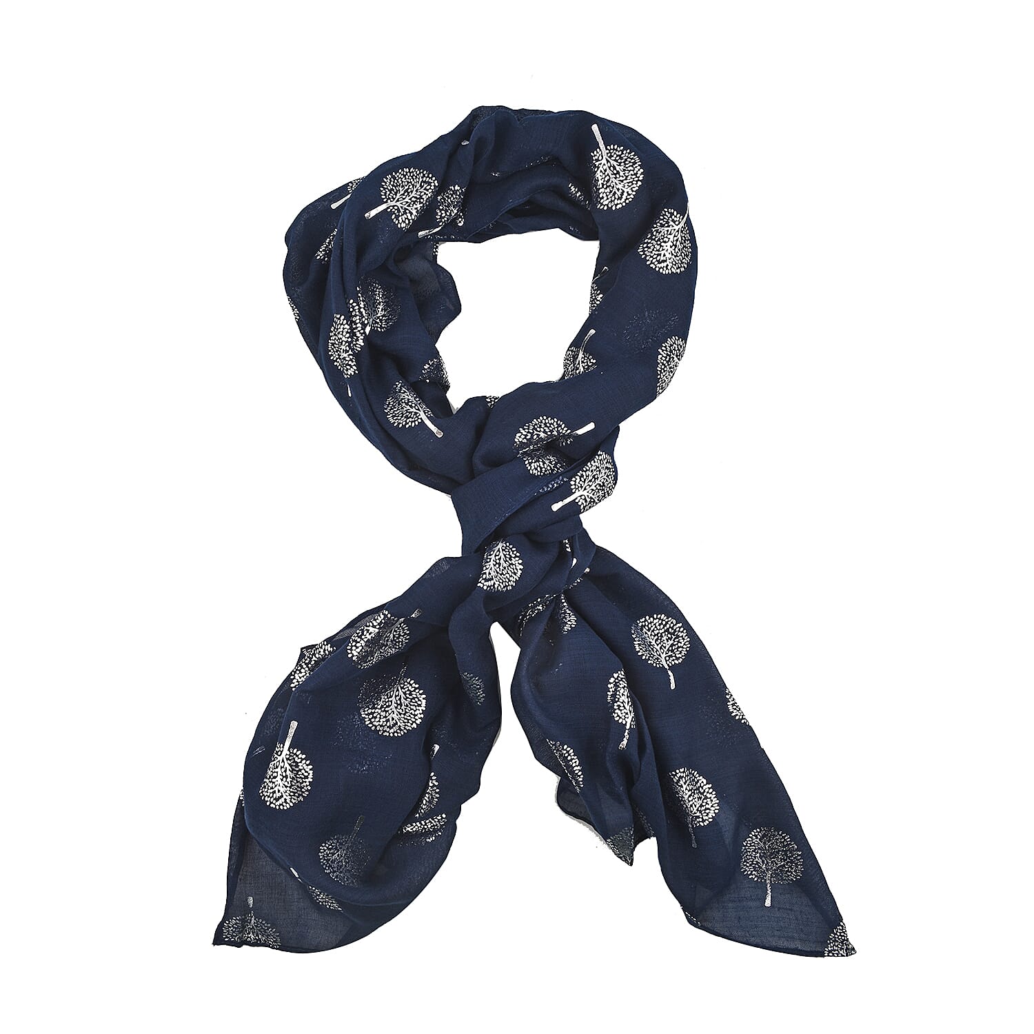 New Arrival - Tree Foil Printed Scarf (Size 180x71 Cm) - Navy Blue