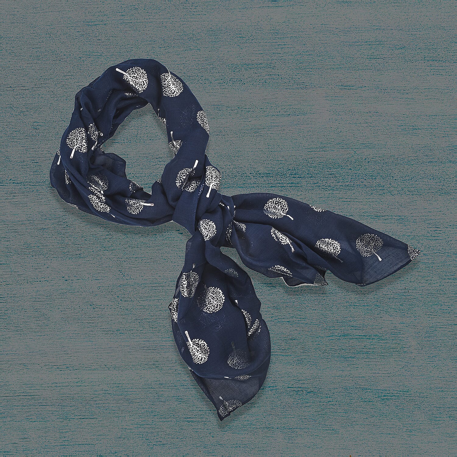 New Arrival - Tree Foil Printed Scarf (Size 180x71 Cm) - Navy Blue
