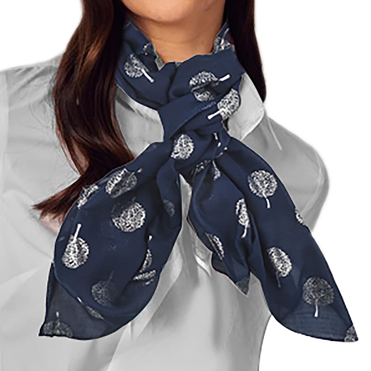 New Arrival - Tree Foil Printed Scarf (Size 180x71 Cm) - Navy Blue