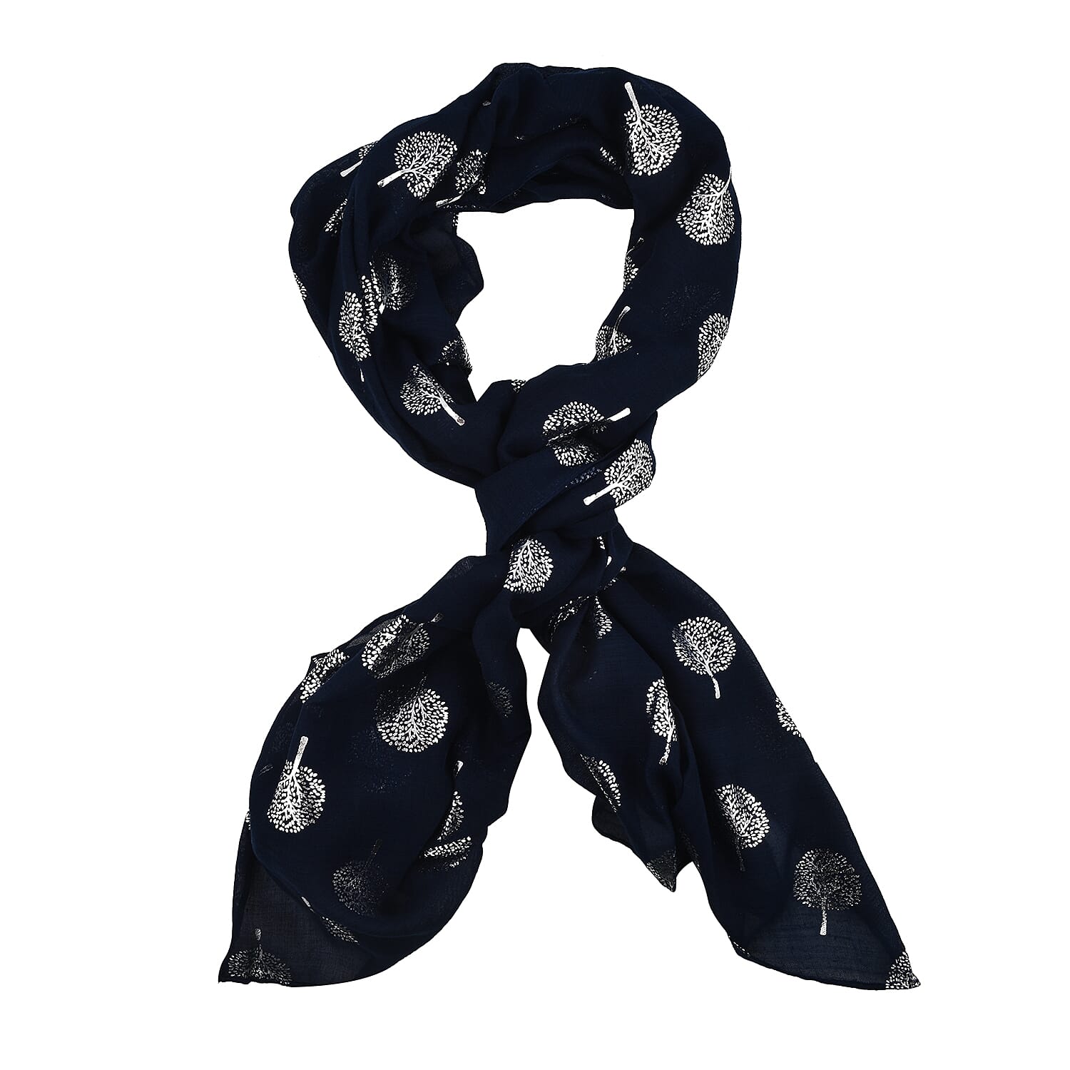 New Arrival  - Tree Foil Printed Scarf (Size 180x72 Cm) - Denim