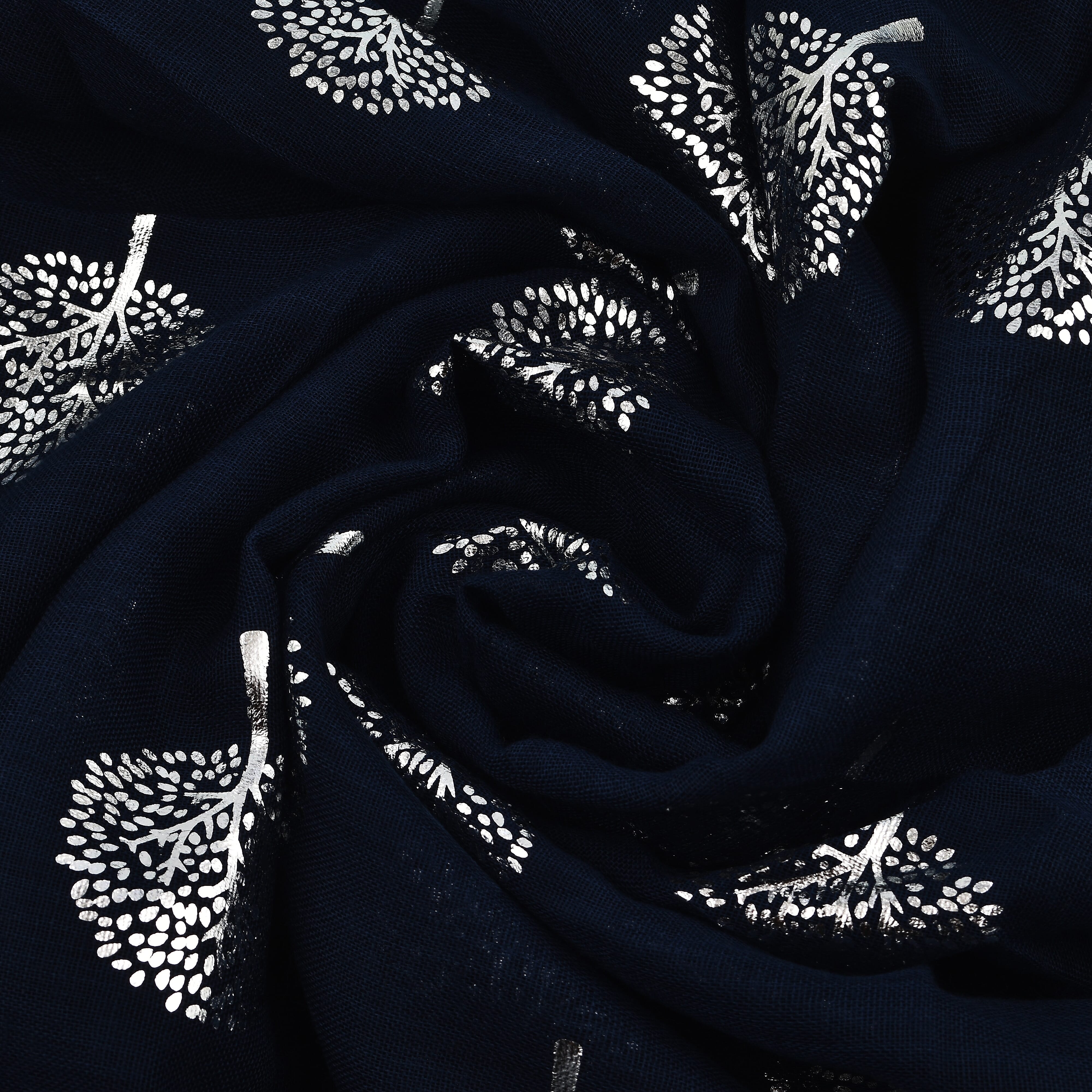 New Arrival  - Tree Foil Printed Scarf (Size 180x72 Cm) - Denim