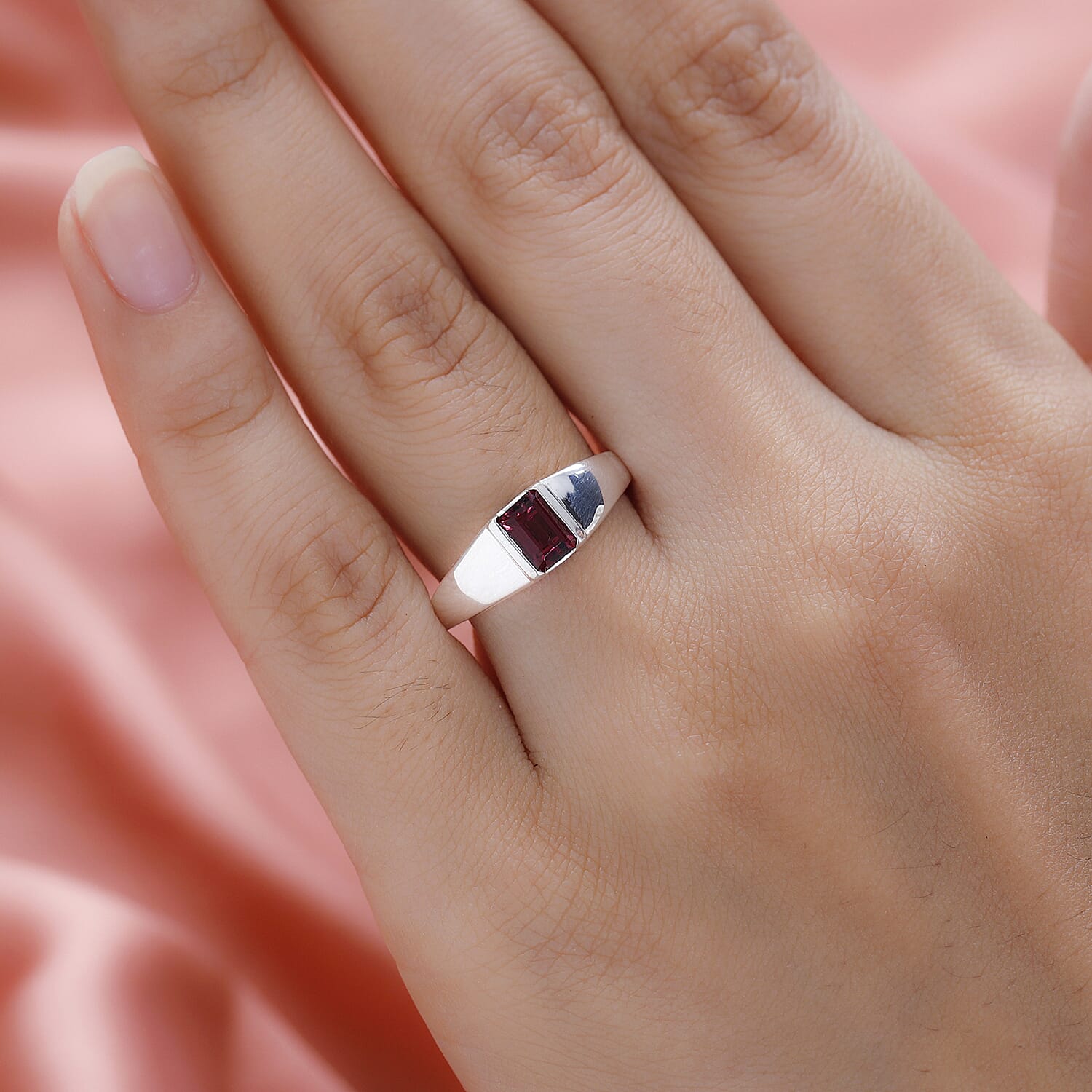 Tanzanian Wine Garnet Signet Ring in Sterling Silver
