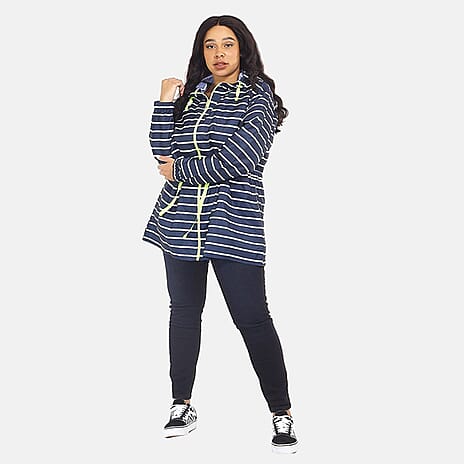 Stripe Pattern Water Resistant Hooded Rain Jackets (Size 20) - Navy