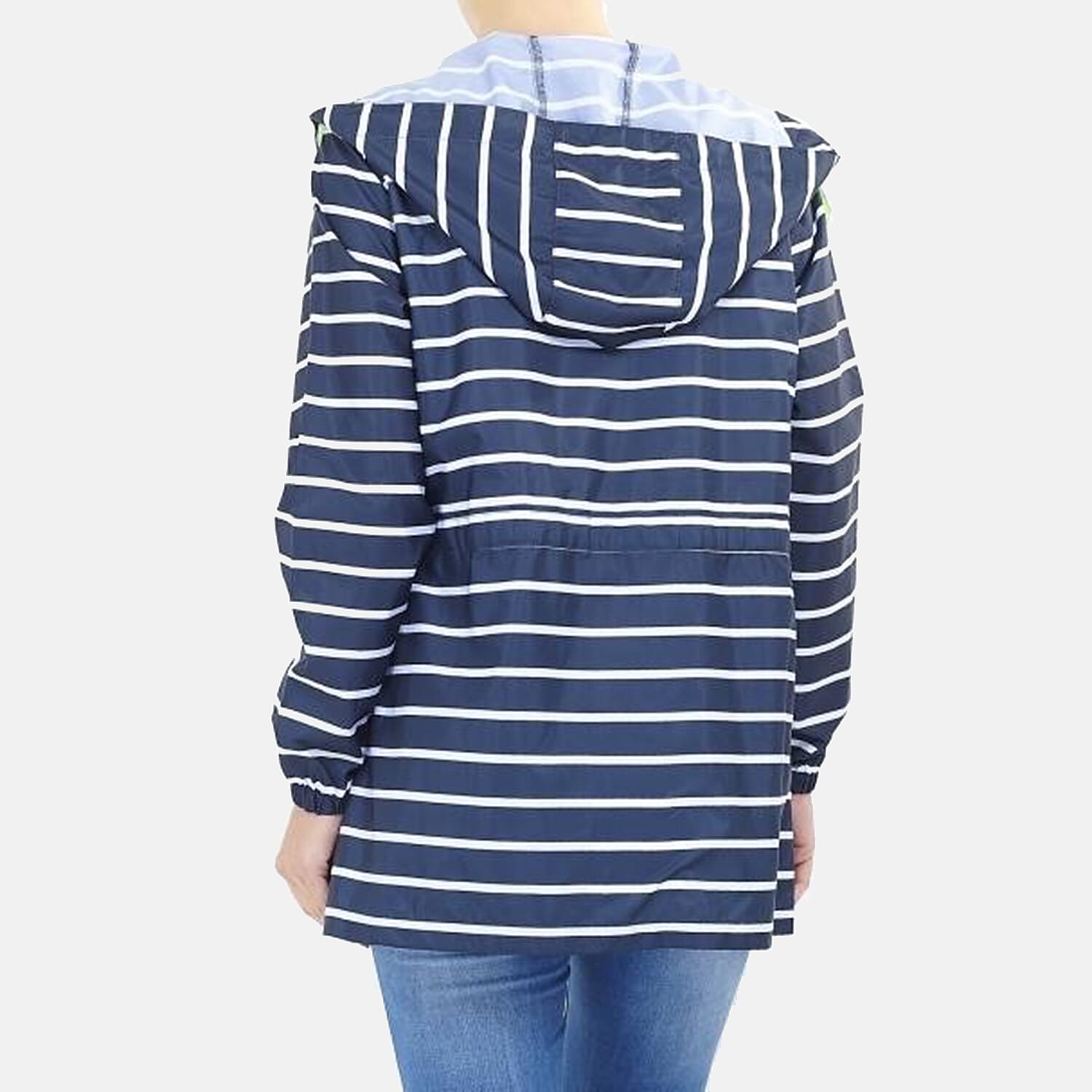 Stripe Pattern Water Resistant Hooded Rain Jackets (Size 20) - Navy