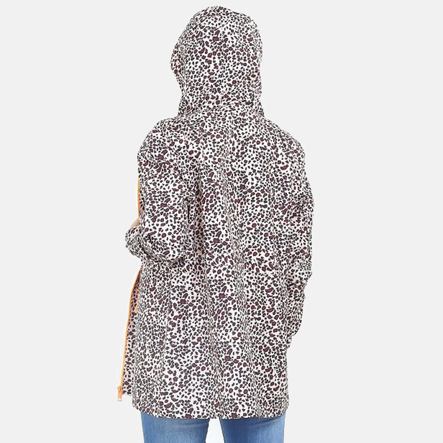 Brave Soul Leopard Pattern Water Resistant Hooded Rain Mac (Size 20) - Red and Black