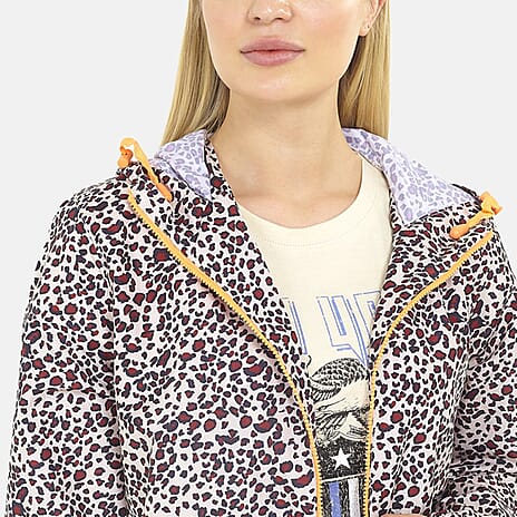 Brave Soul Leopard Pattern Water Resistant Hooded Rain Mac (Size 20) - Red and Black