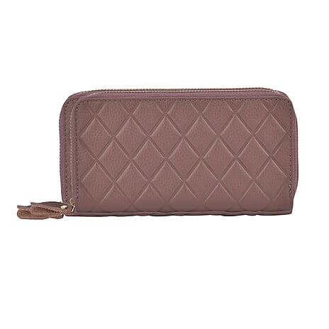Closeout Deal - Genuine Leather Rhombus Pattern Embossed Wallet with RFID Protection (Size 19x10x2 cm) - Purple