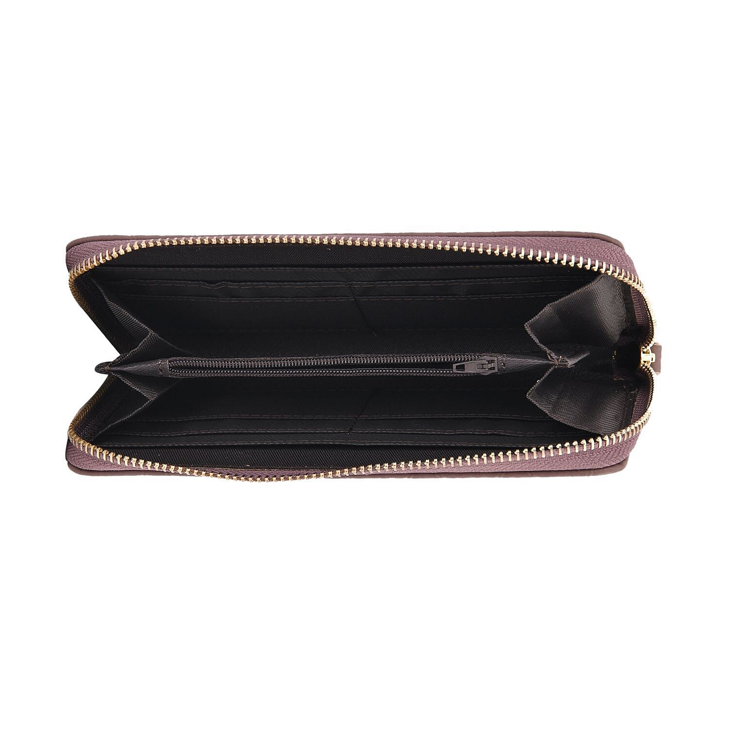 Closeout Deal - Genuine Leather Rhombus Pattern Embossed Wallet with RFID Protection (Size 19x10x2 cm) - Purple