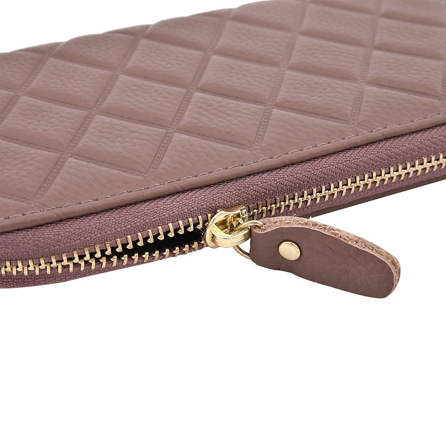 Closeout Deal - Genuine Leather Rhombus Pattern Embossed Wallet with RFID Protection (Size 19x10x2 cm) - Purple