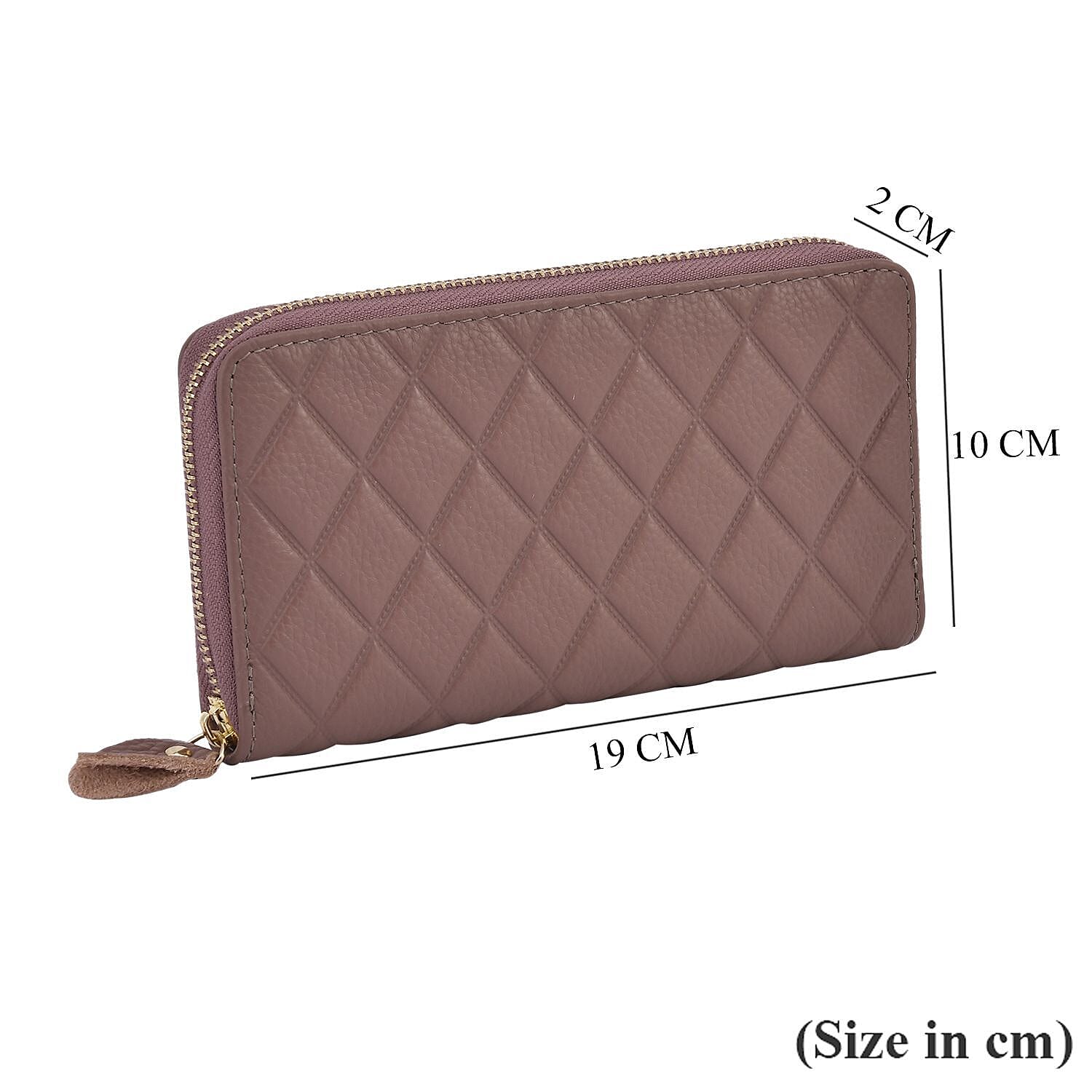 Closeout Deal - Genuine Leather Rhombus Pattern Embossed Wallet with RFID Protection (Size 19x10x2 cm) - Purple