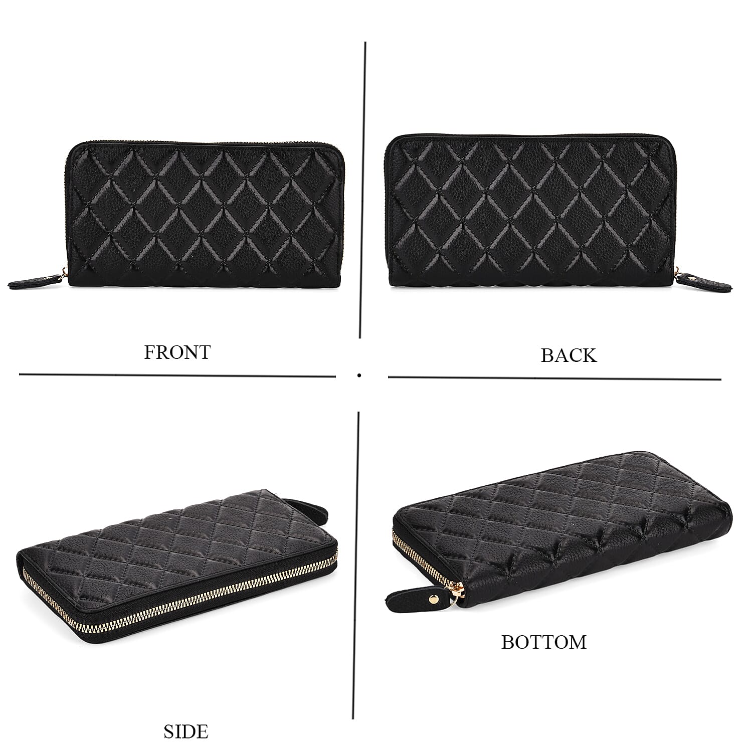 Closeout Deal - Genuine Leather Rhombus Pattern Embossed Wallet with RFID Protection - Black