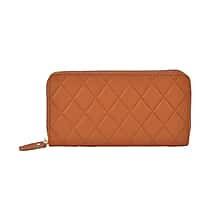Genuine Leather Rhombus Pattern Embossed Wallet with RFID Protection - Tan