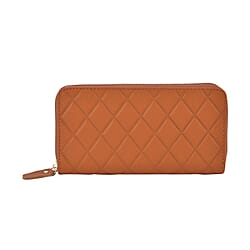 Closeout Deal - Genuine Leather Flower Pattern Embossed Wallet with RFID Protection (Size 19x10x2 cm) - Tan