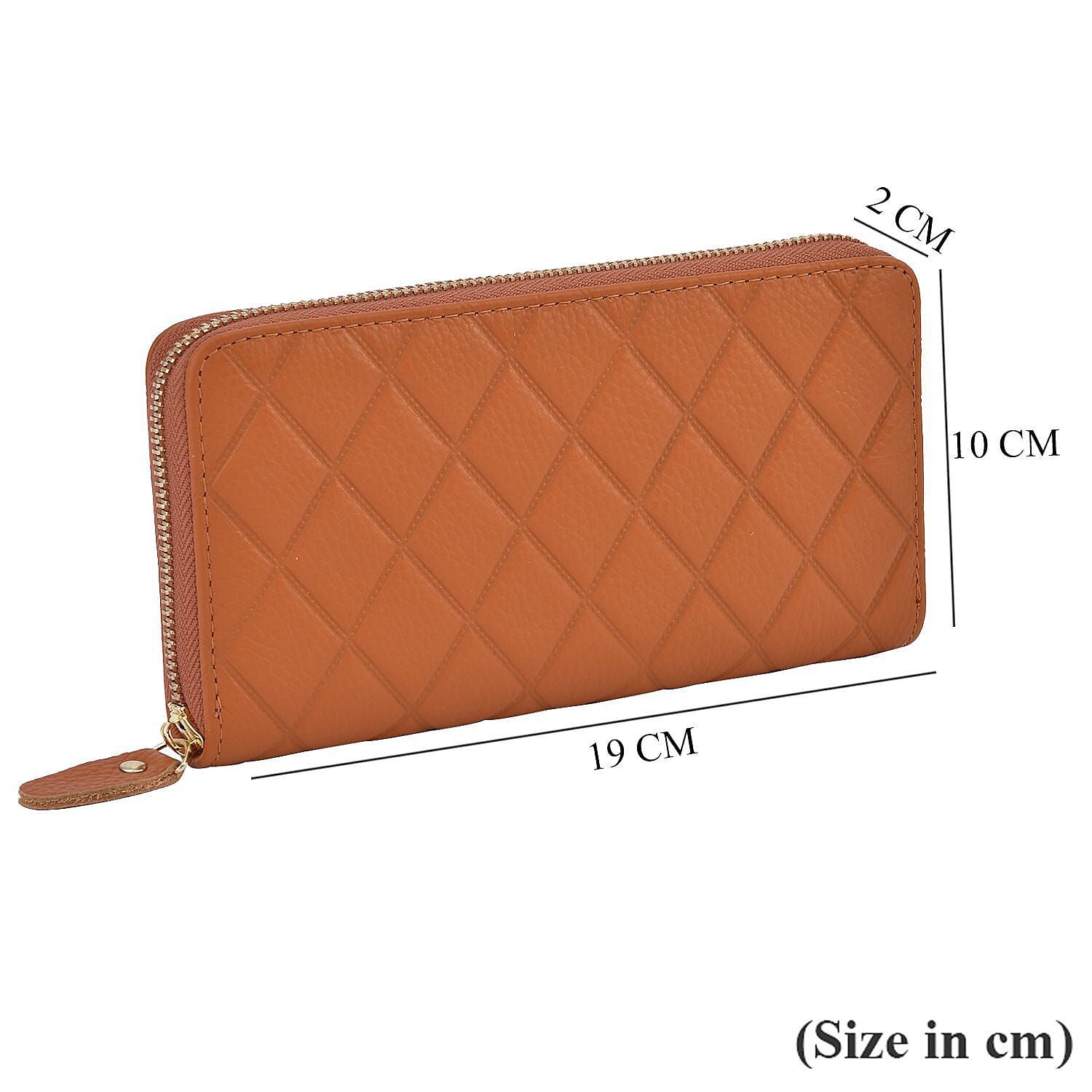 Closeout Deal - Genuine Leather Flower Pattern Embossed Wallet with RFID Protection - Tan